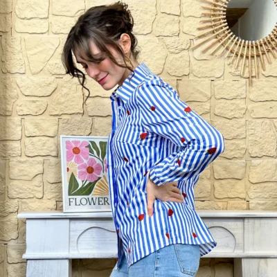 I745 - Chemise fraise (T36-T38) - bleu-royal - 38