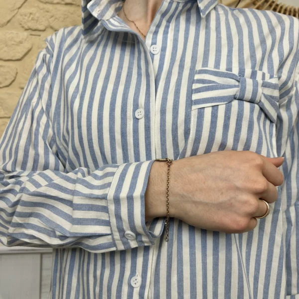 I740 - Chemise rayée noeud (T36-T38) - bleu-ciel - 38