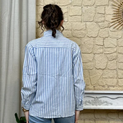 I740 - Chemise rayée noeud (T36-T38) - bleu-ciel - 38