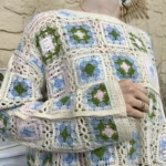 Pull crochet coton multicolore - bleu-ciel - taille-unique