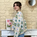 Pull crochet coton multicolore - bleu-ciel - taille-unique