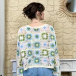 Pull crochet coton multicolore - bleu-ciel - taille-unique