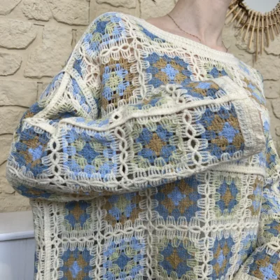 pull macramé colrond - bleu-jeans - taille-unique