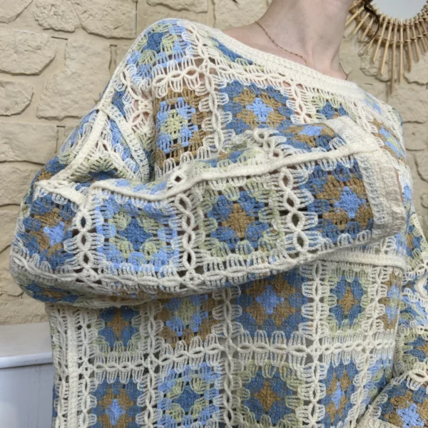 pull macramé colrond - bleu-jeans - taille-unique