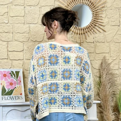 pull macramé colrond - bleu-jeans - taille-unique