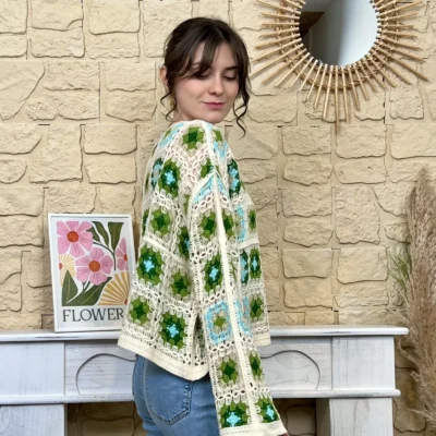 pull macramé colrond - vert-anis - taille-unique