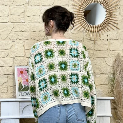 pull macramé colrond - vert-anis - taille-unique