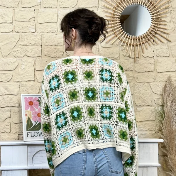pull macramé colrond - vert-anis - taille-unique