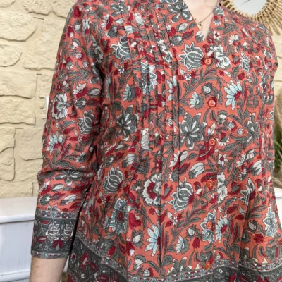 I734 - Blouse bohême (T36-44) - rose - 42