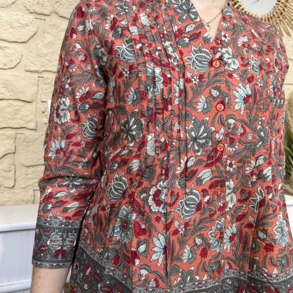 I734 - Blouse bohême (T36-44) - rose - 42