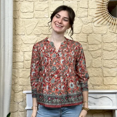 I734 - Blouse bohême (T36-44) - rose - 42