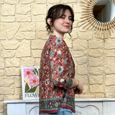 I734 - Blouse bohême (T36-44) - rose - 42