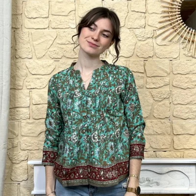 I734 - Blouse bohême (T36-44) - vert - 42