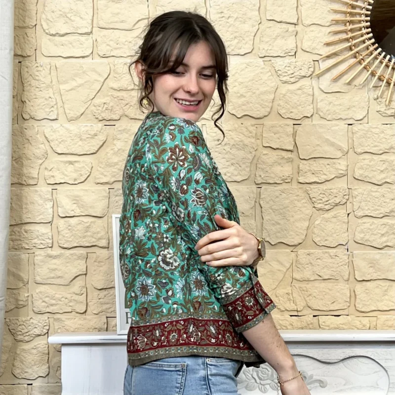 I734 - Blouse bohème (T36-44) - vert - 42