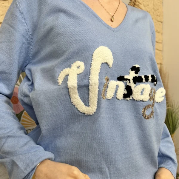 I732 - Pull vintage (TU) - bleu-ciel - taille-unique