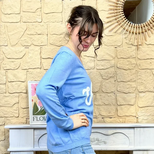 I732 - Pull vintage (TU) - bleu-ciel - taille-unique