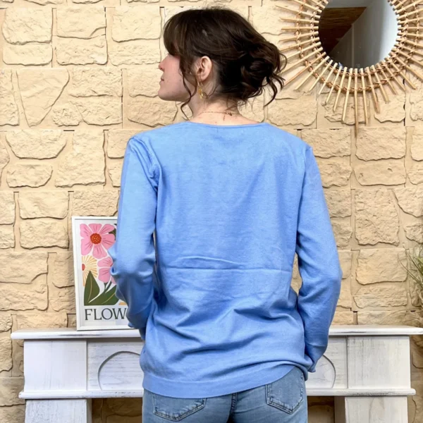 I732 - Pull vintage (TU) - bleu-ciel - taille-unique