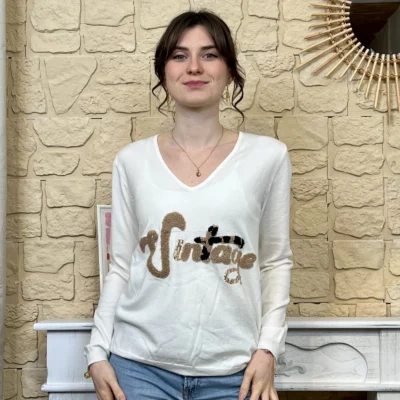 I732 - Pull vintage (TU) - ecru - taille-unique