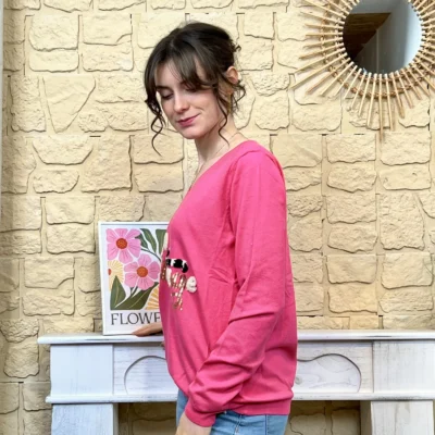 I732 - Pull vintage (TU) - fuchsia - taille-unique