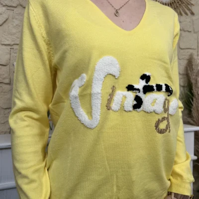 I732 - Pull vintage (TU) - jaune - taille-unique