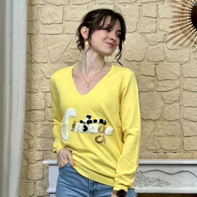 I732 - Pull vintage (TU) - jaune - taille-unique