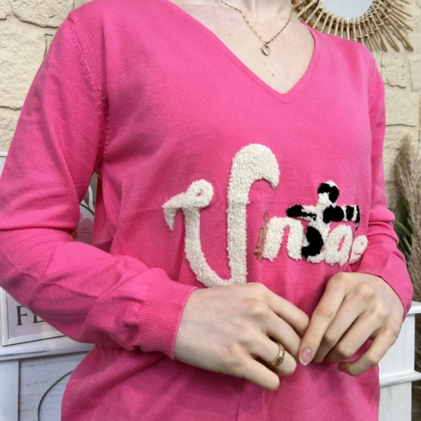 I732 - Pull vintage (TU) - fuchsia - taille-unique