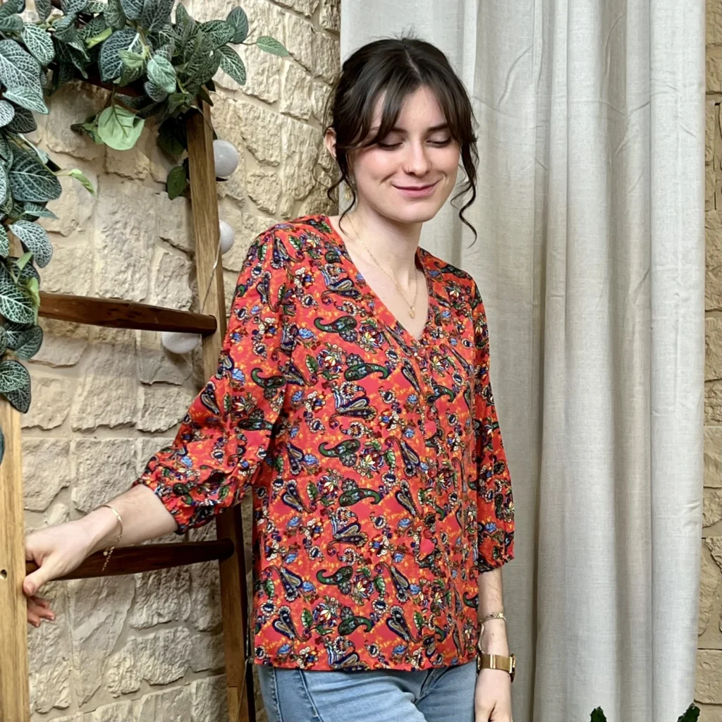 I730 - Blouse florale (T36-T44) - corail - 42