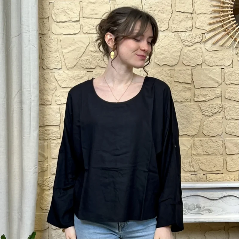 I724 - Blouse unie (T36-T44) - noir - 46
