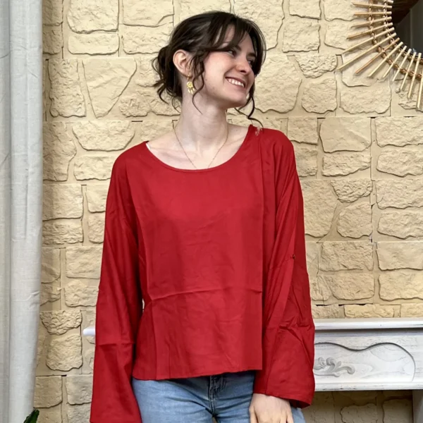 I724 - Blouse unie (T36-T44) - rouge - 44