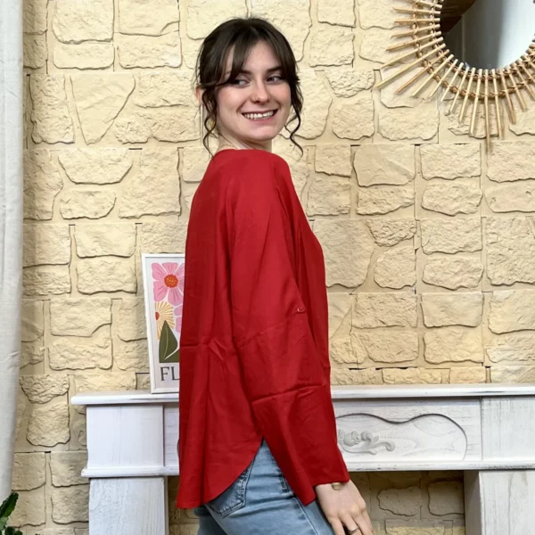 I724 - Blouse unie (T36-T44) - rouge - 44