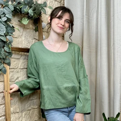 I724 - Blouse unie (T36-T44) - vert-deau - 44