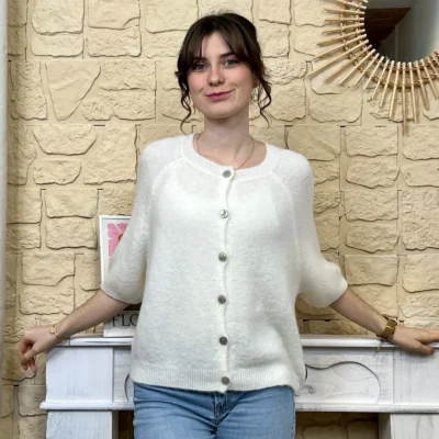 I720 - Gilet boutonné (TU) - ecru - taille-unique