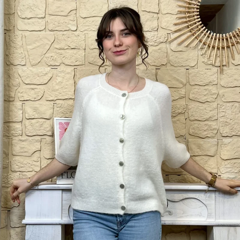 Gilet boutonné - ecru - taille-unique