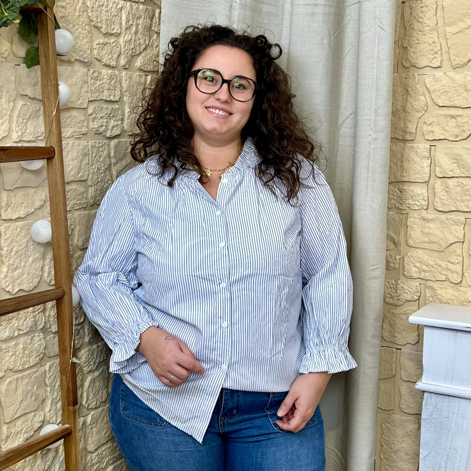 J736 - Blouse rayée col volanté (T44-T52) - blanc - 52