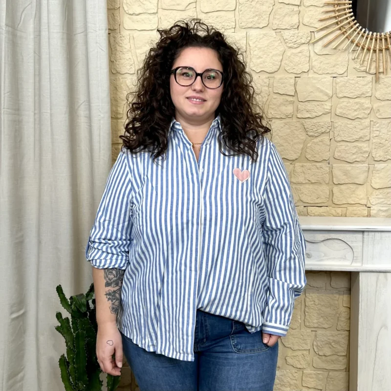J728 - Chemise rayée (T40-T48) - bleu-indigo - 48