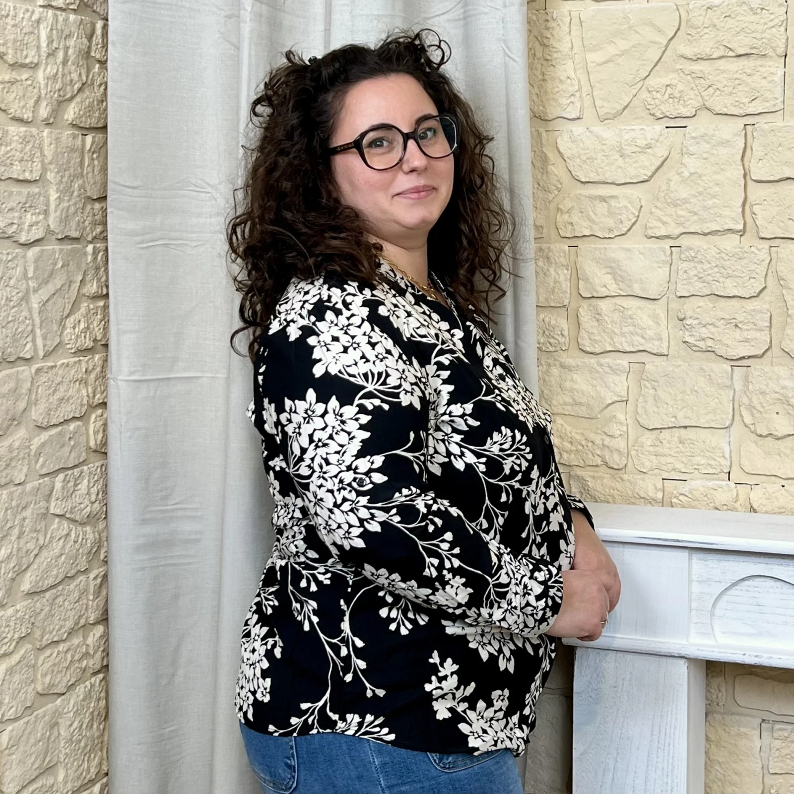 J782-Blouse imprimée (T44 T52) - noir - 52