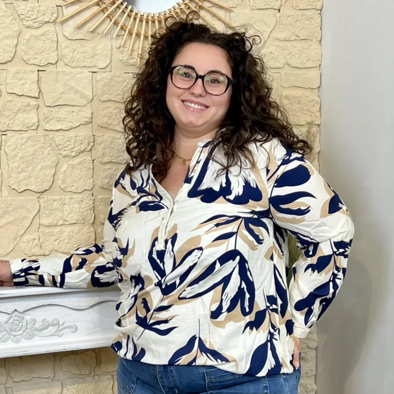 J806 - Blouse florale (T44-T52) - marine - 52