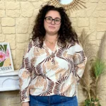 Blouse imprimé éventail (T44-T52) - marron-camel - 52