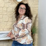 Blouse imprimé éventail (T44-T52) - marron-camel - 52