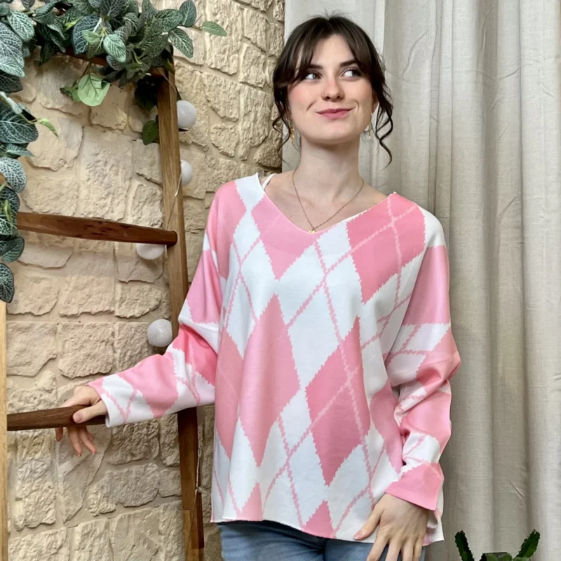 Pull à motifs (TU) - rose-losanges - taille-unique