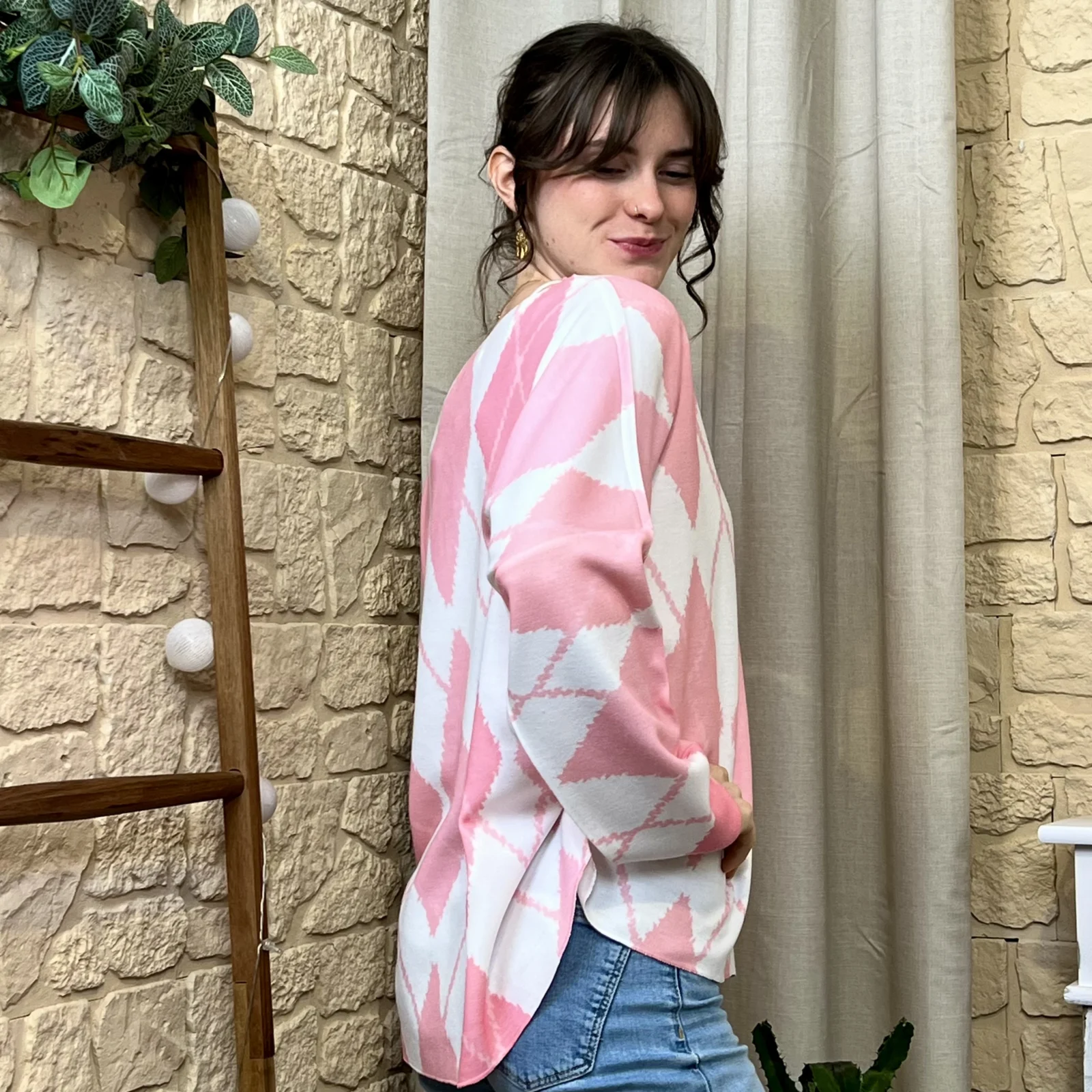 Pull à motifs (TU) - rose-losanges - taille-unique