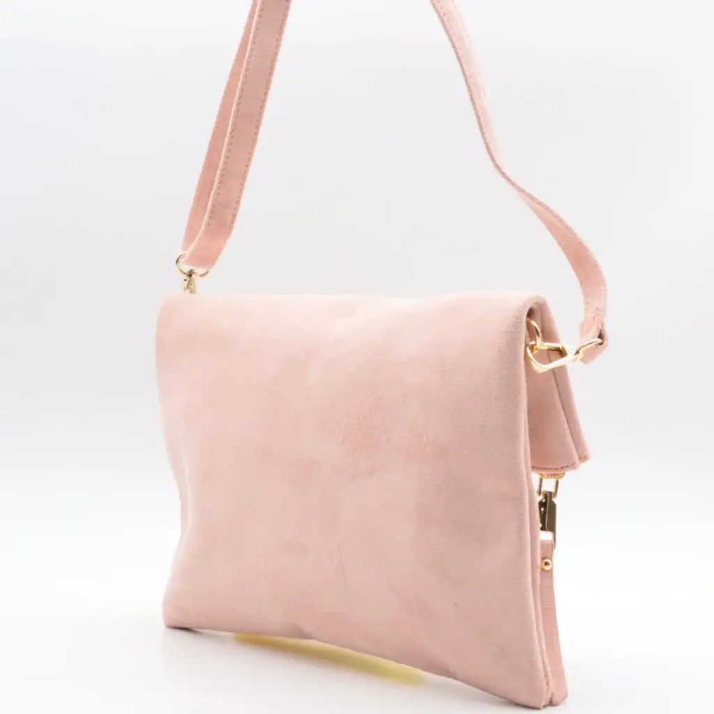 O975- Pochette effet daim à clous - rose-poudre - sans-taille
