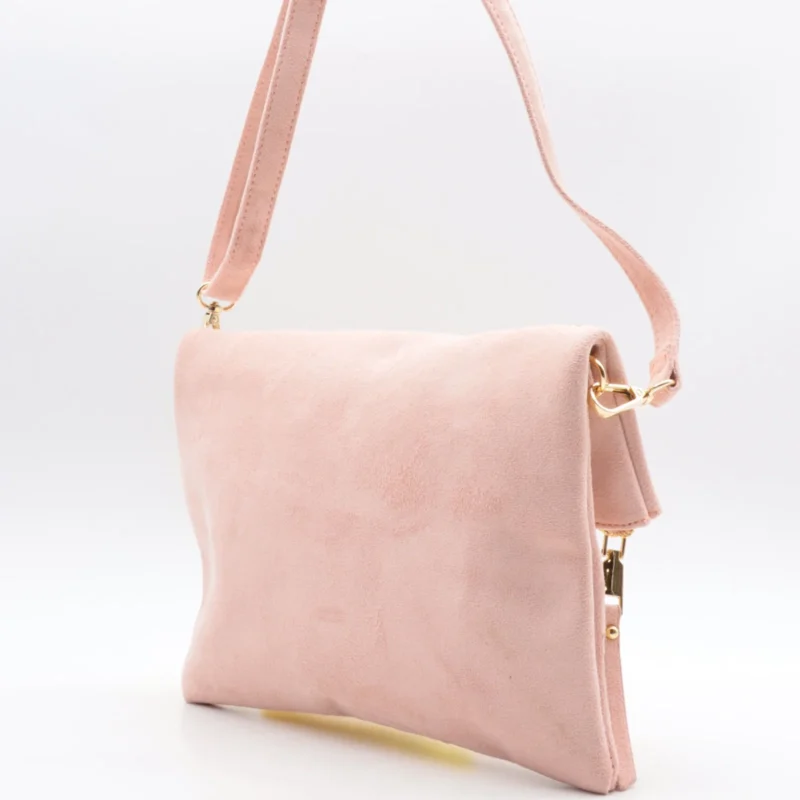 O972 - Pochette effet daim à clous - rose-poudre - sans-taille