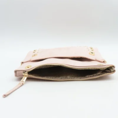 O975- Pochette effet daim à clous - beige - sans-taille