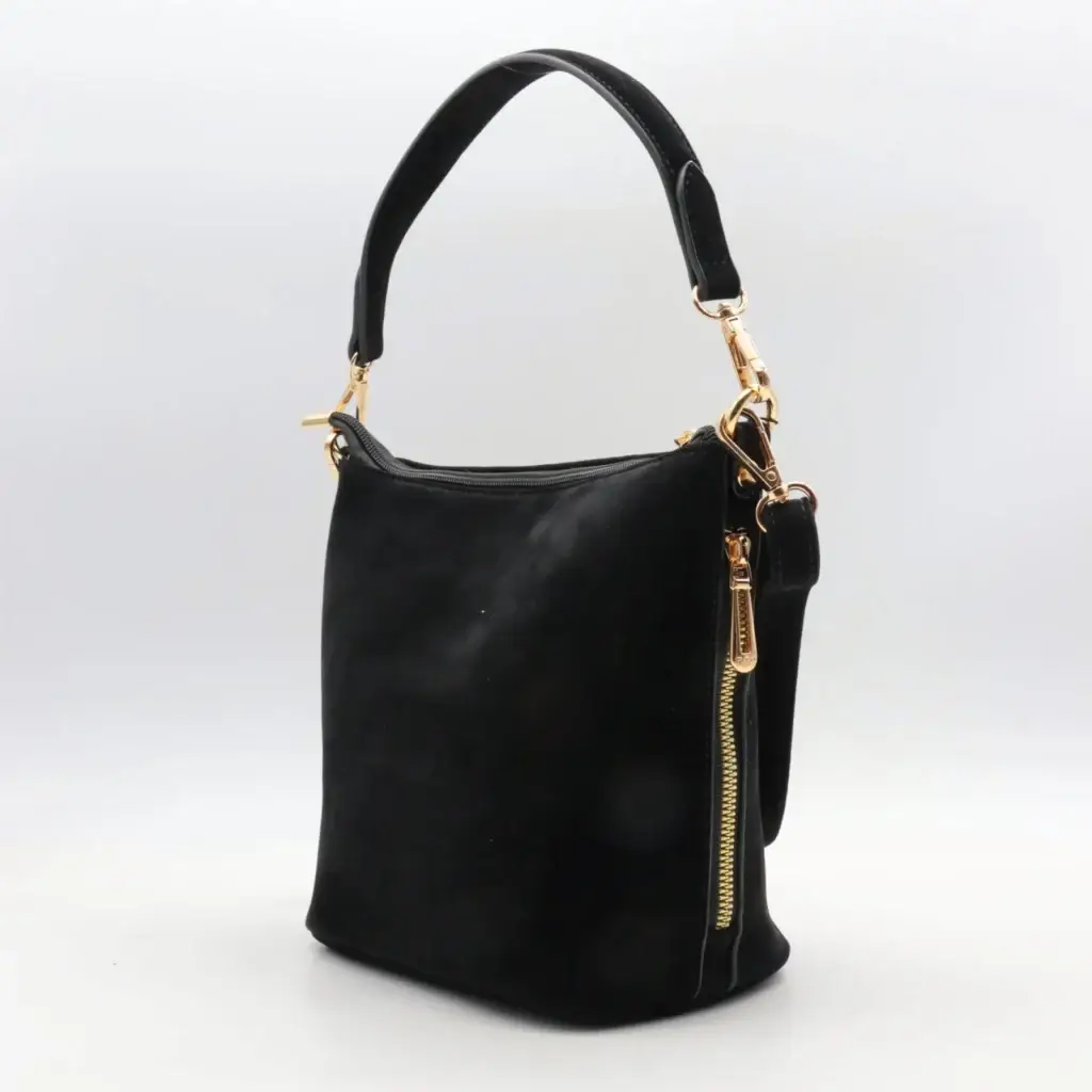 O978- Sac bandoulière aspect daim - noir - sans-taille