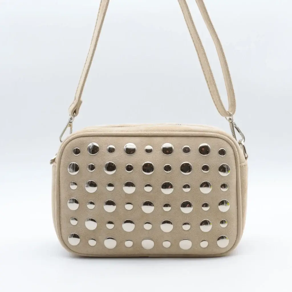 O980- Sac bandoulière aspect daim à pastilles - beige - sans-taille