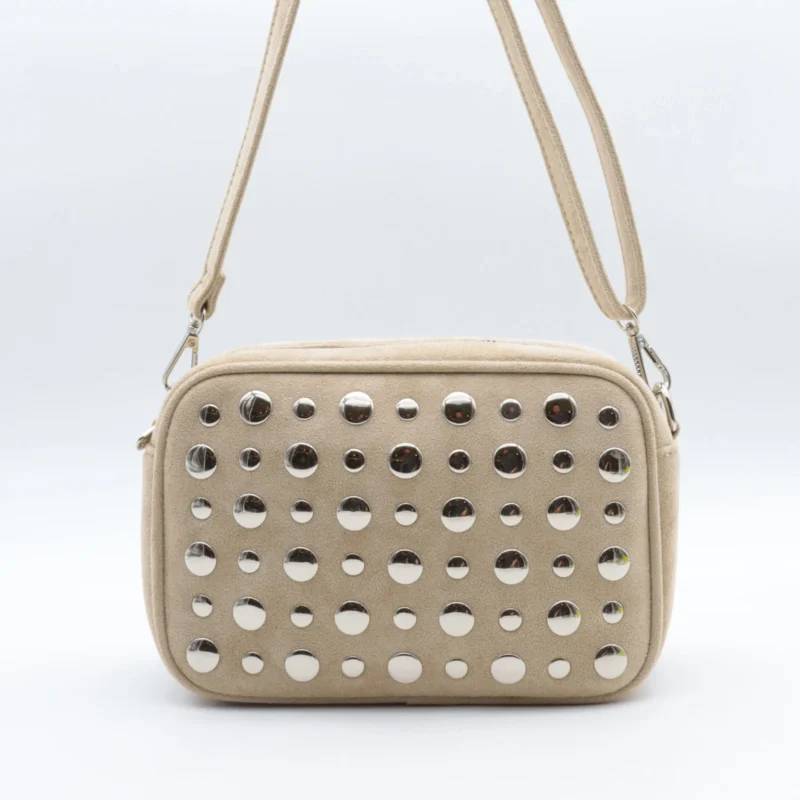 Sac bandoulière aspect daim à pastilles