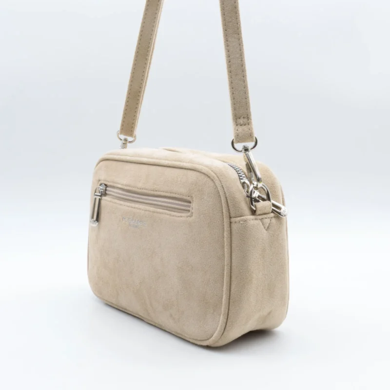 O980 - Sac bandoulière aspect daim à pastilles - beige - sans-taille