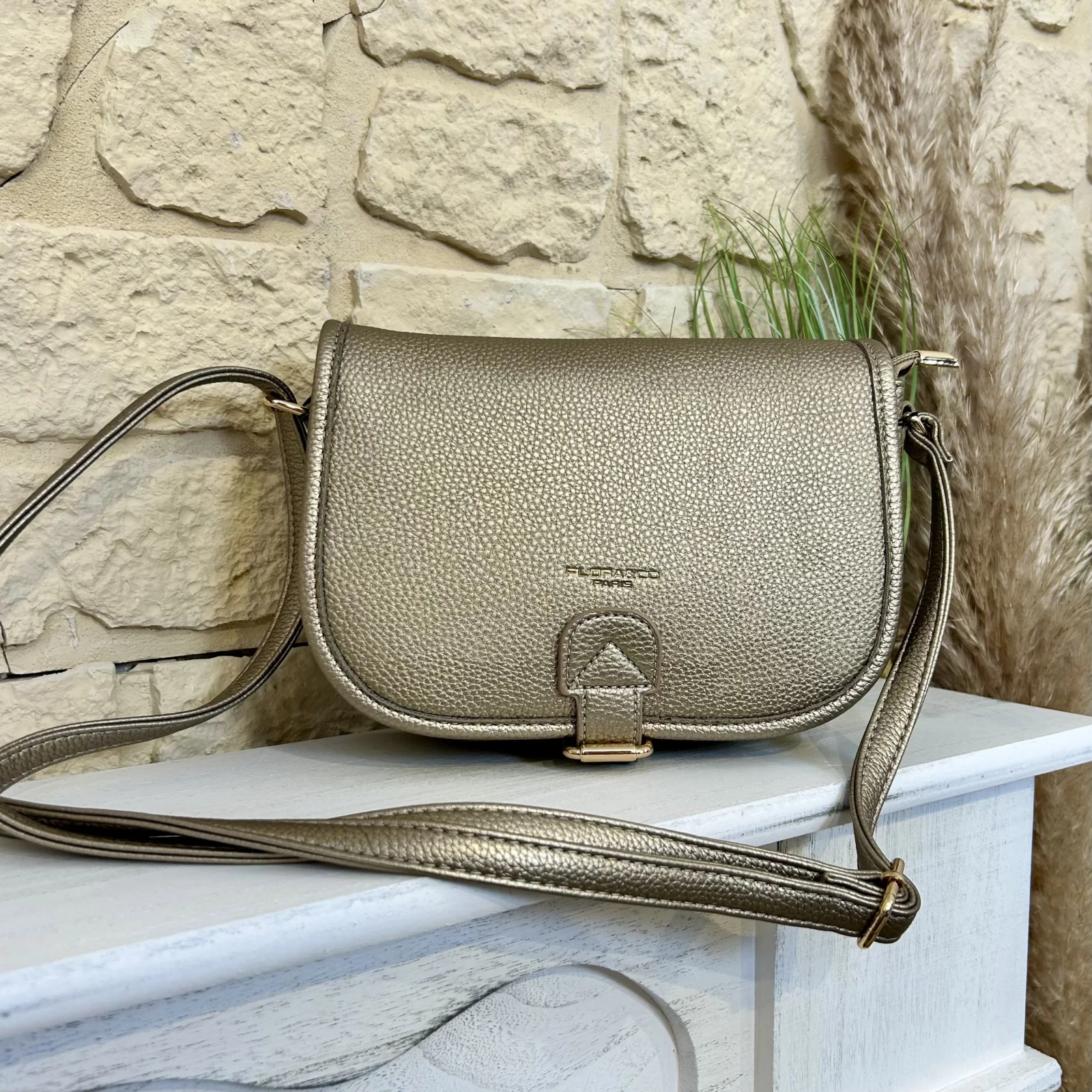 Petit Sac bandoulière à rabat - dore-taupe-metalise - sans-taille