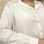 Chemise femme ample coton et dentelle - beige - taille-unique